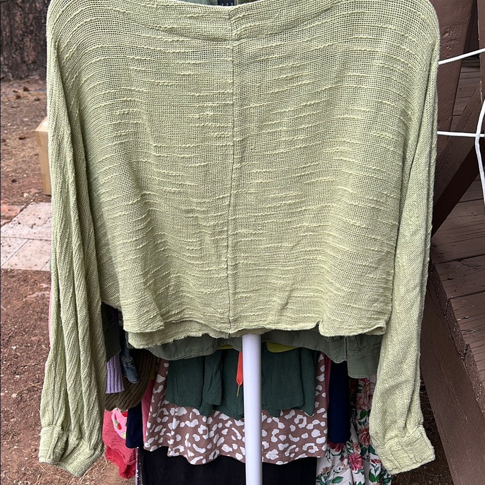 Free People Green Cropped Blouse with Mandarin Collar - Picture 5 of 5